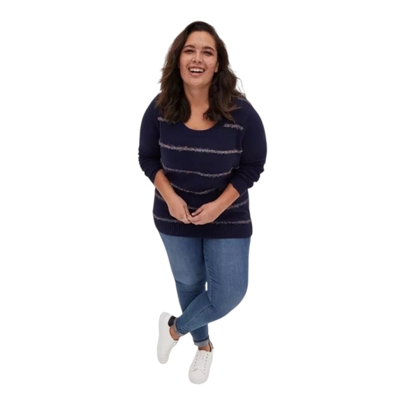 Torrid 1X Navy Tinsel Stripe Sweater Sparkle Plus Size Pullover - Picture 1 of 11